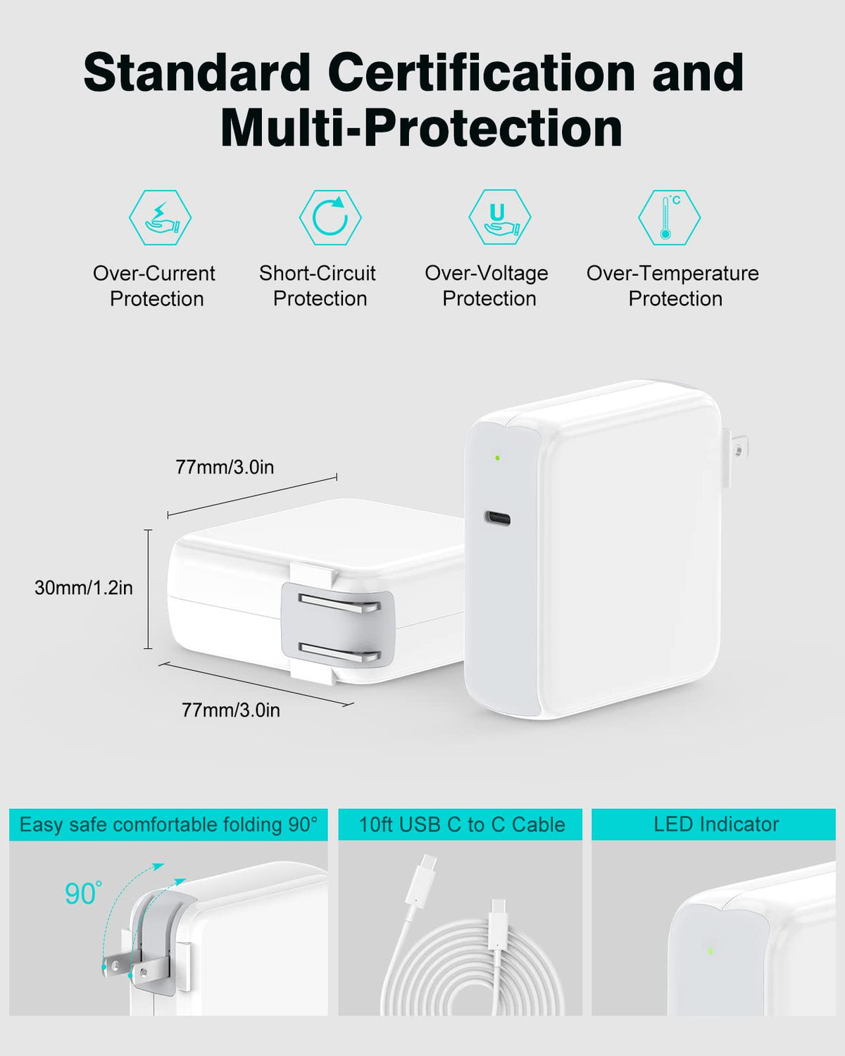 IFEART USB-C cable connector with e-mark chip visible ensuring safe 5A 100W delivery