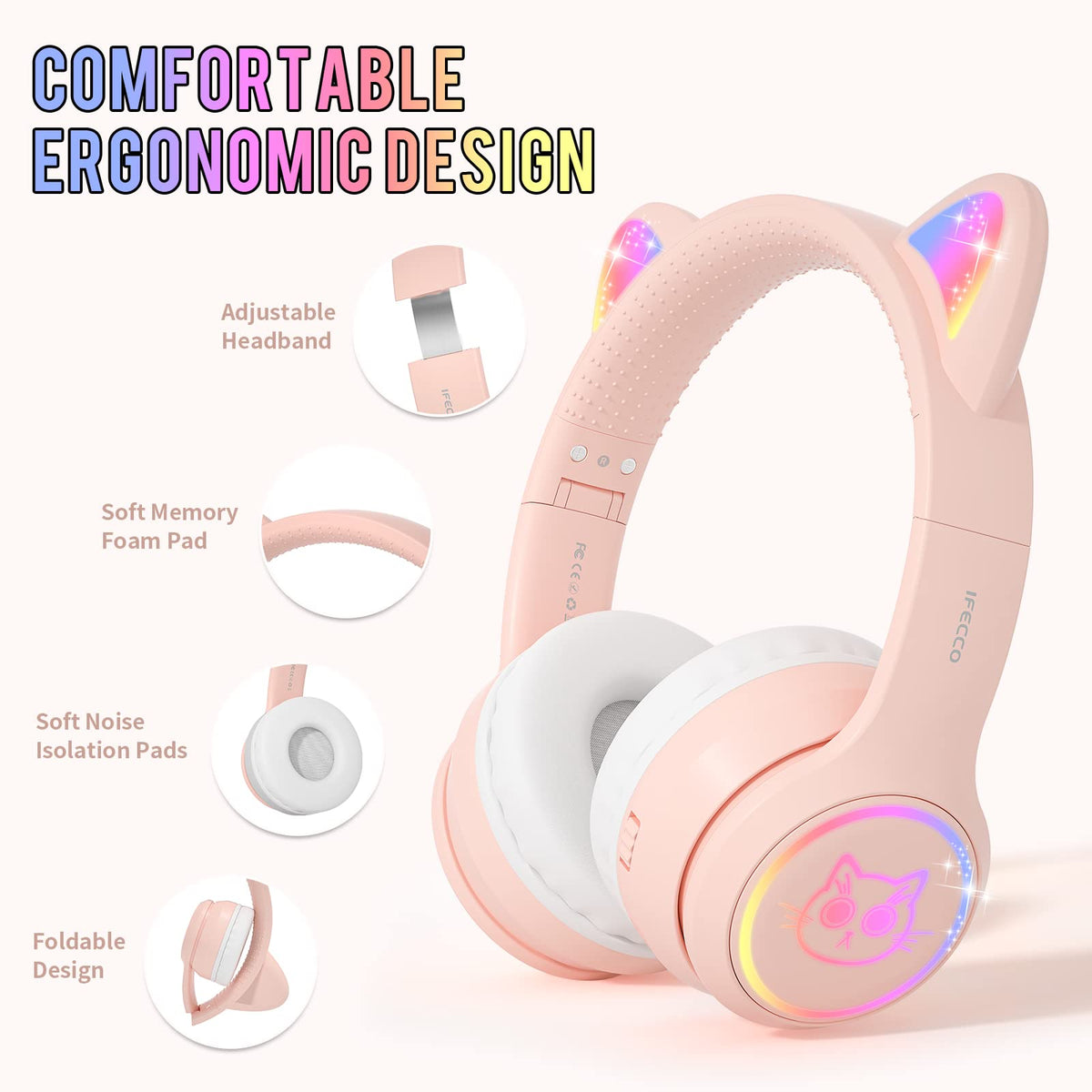Ifecco Bluetooth kids headphones with built-in microphone for online classes.