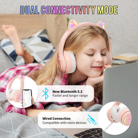 Ifecco cat-ear headphones with light-up design boosts mood during study.