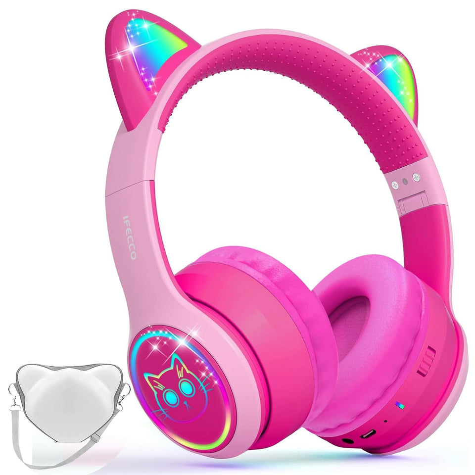 Ifecco front view of headphones and packaging showing kid-friendly design and safety