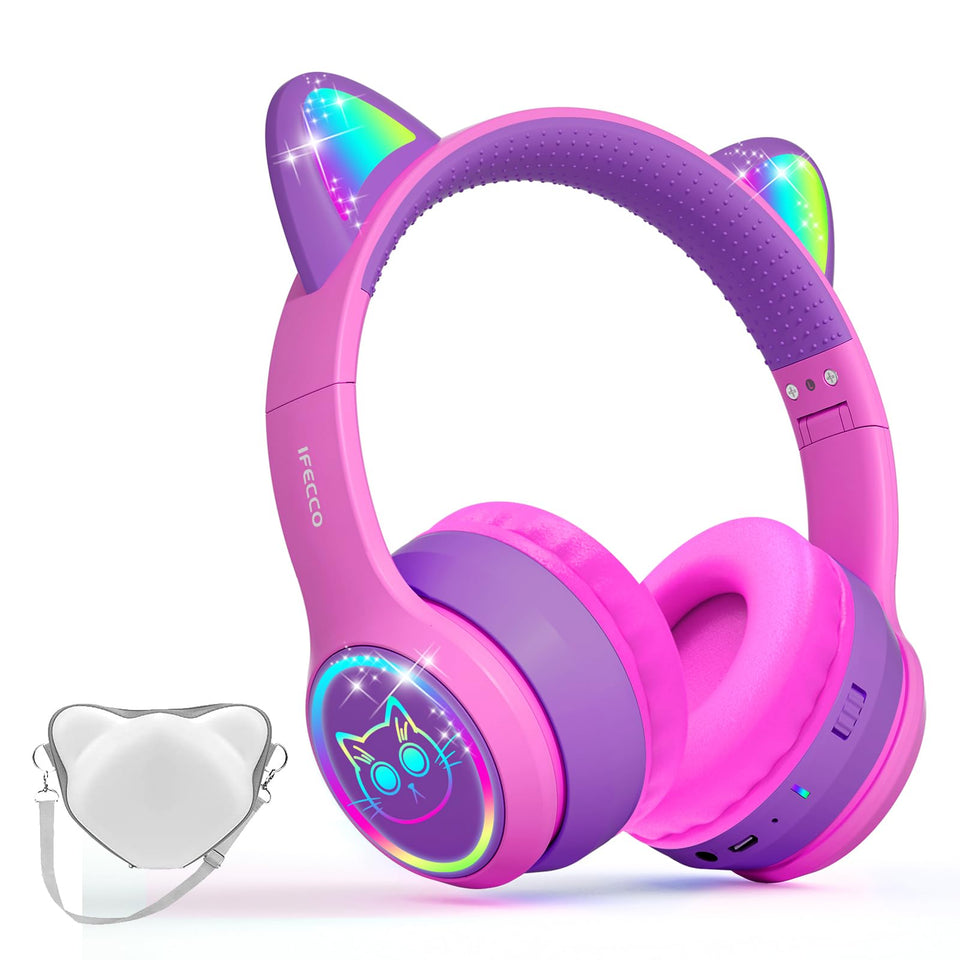 I love e iFecco front view of headset and packaging showing safe kids design