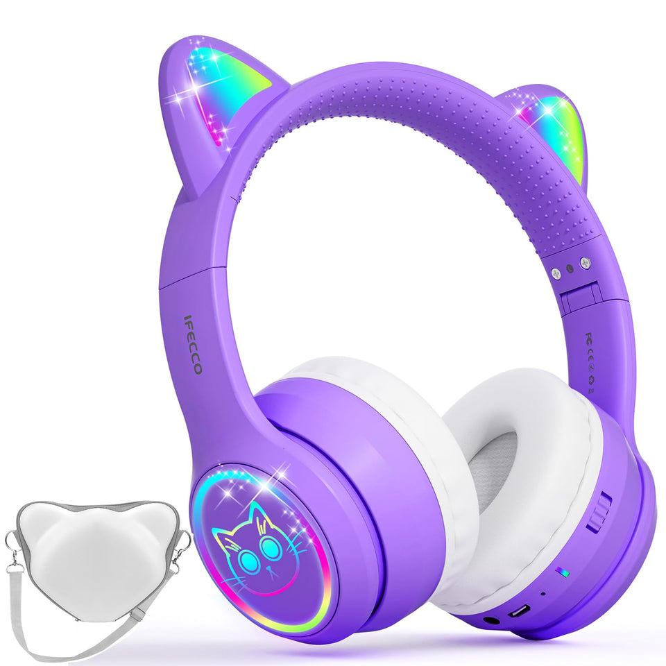 Ifecco front view cat ear headphones showing playful design and comfort