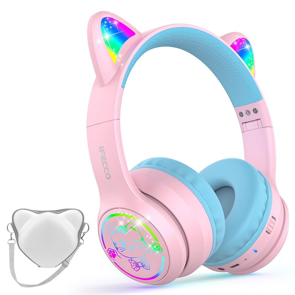 Ifecco front view showing cat ears and cushioned headband for playful protection