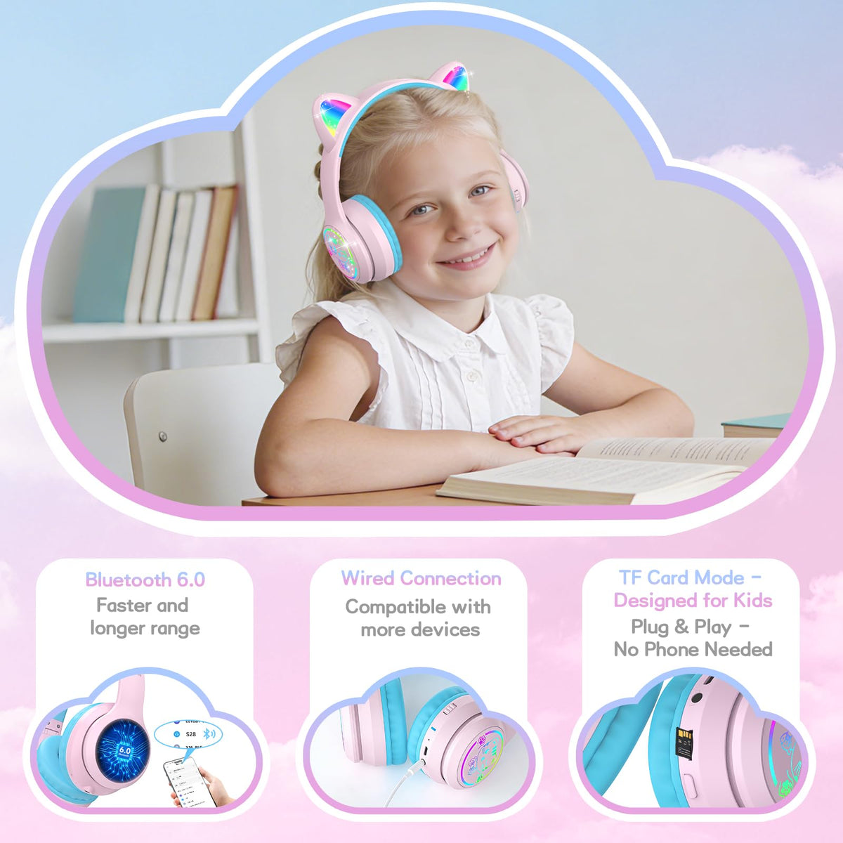 Ifecco LED cat ears illuminated to engage children and sync with music