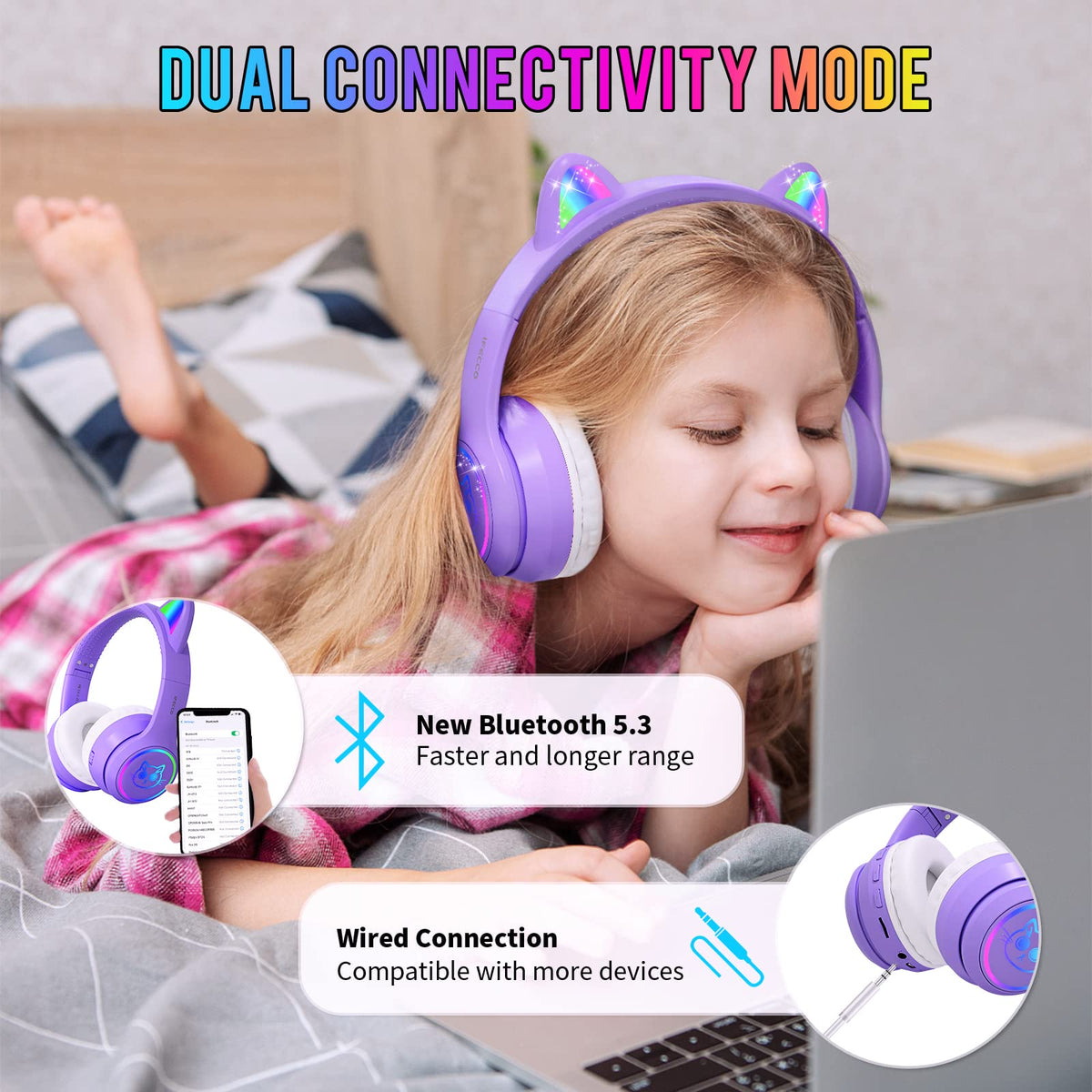 Ifecco light-up cat ears in dark adding fun visual rhythm to music