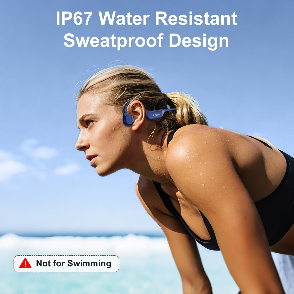 I love e iFecco water resistance image showing sweat protection benefit