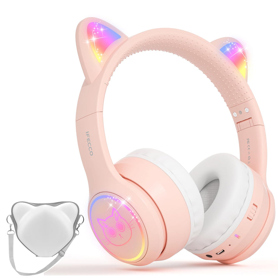 Ifecco wireless kids headphones cat ears light up for engaging learning and play.