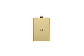 IFI Hip-dac2 Gold Edition front view shows portable DAC power for on-the-go listening.