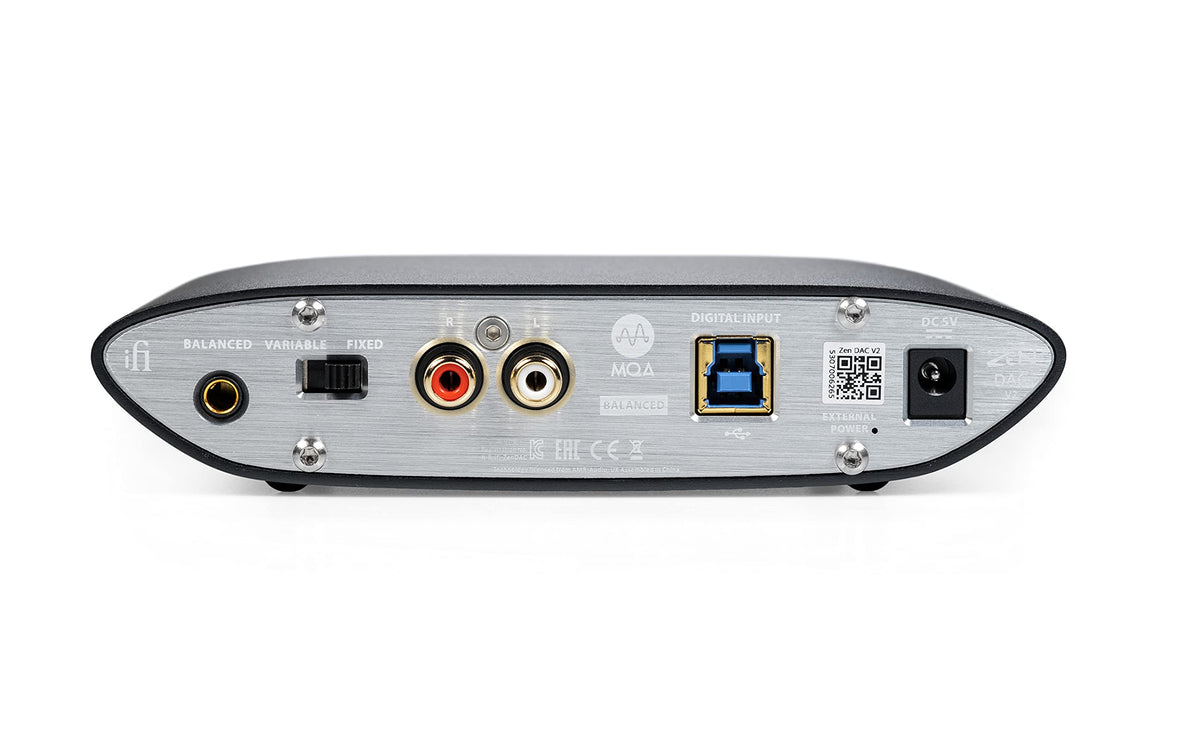 ifi Zen DAC V2 rear ports show flexible outputs for headphones, speakers, and amps