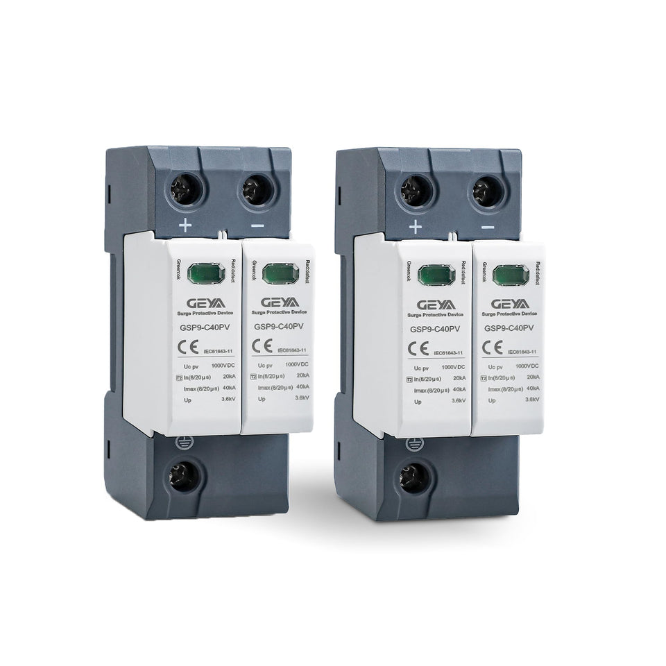 IGOYE front view of surge protector showing compact DIN-rail form and model label, protects PV systems