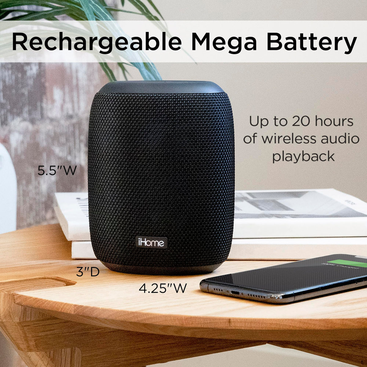 iHome speaker with carry strap ready for transport, convenient portability benefit