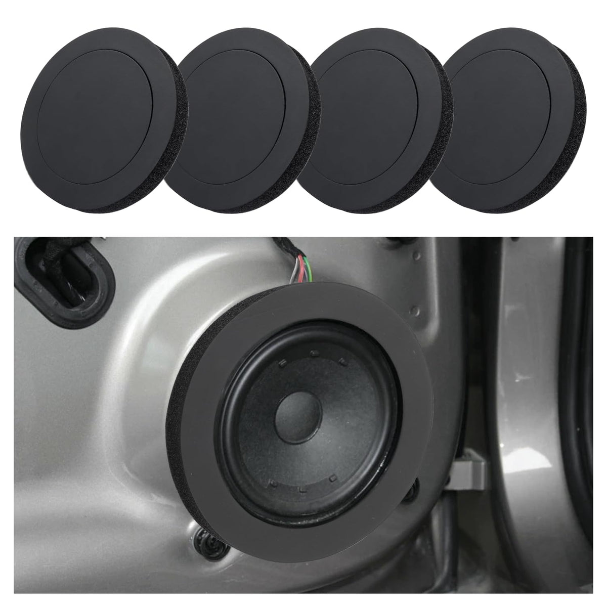 IHOTDER 4-pack 6.5-inch speaker foam rings improve bass and reduce sound diffusion.