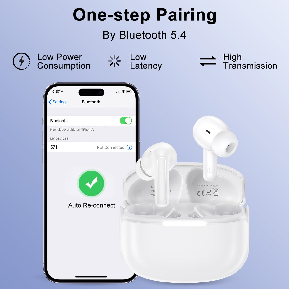 iHoto open charging case with earbuds showing fast recharge benefit