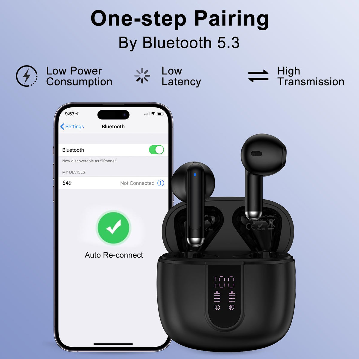 iHoto earbuds with water droplets showing IP7 protection for sweat resistance