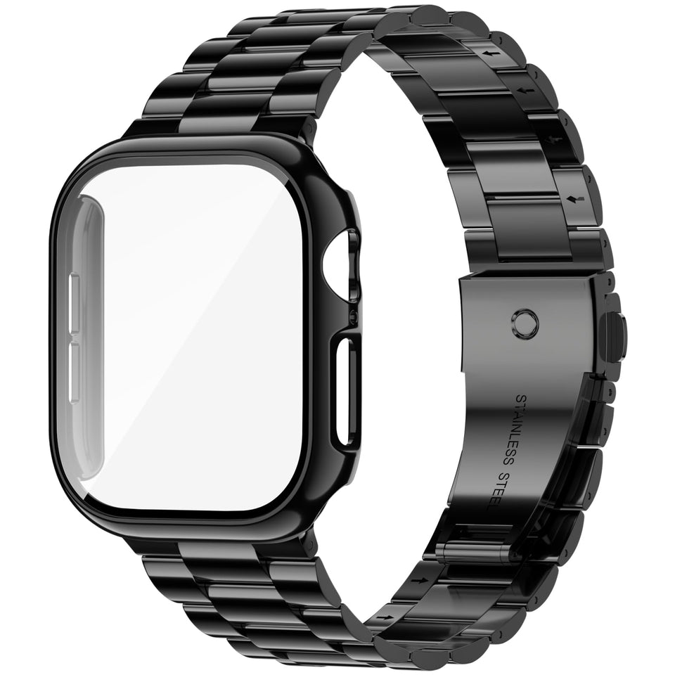 iiteeology stainless steel band front view showing sleek jet black finish and secure fit