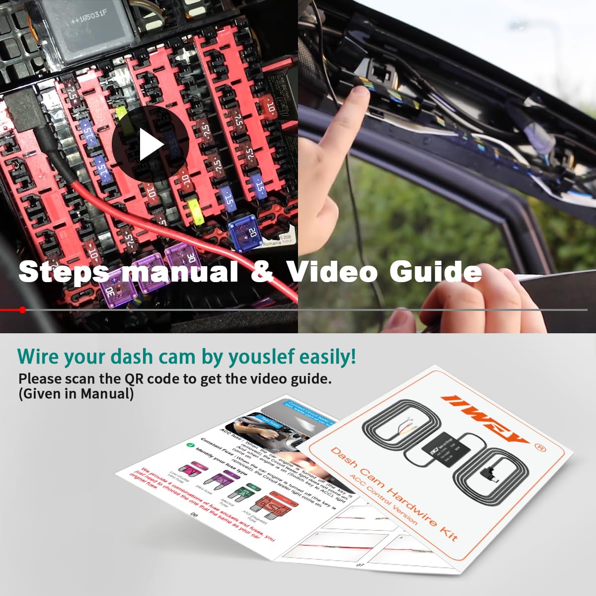 IIWEY dash cam hard wire kit cable routing for hidden wiring under dash