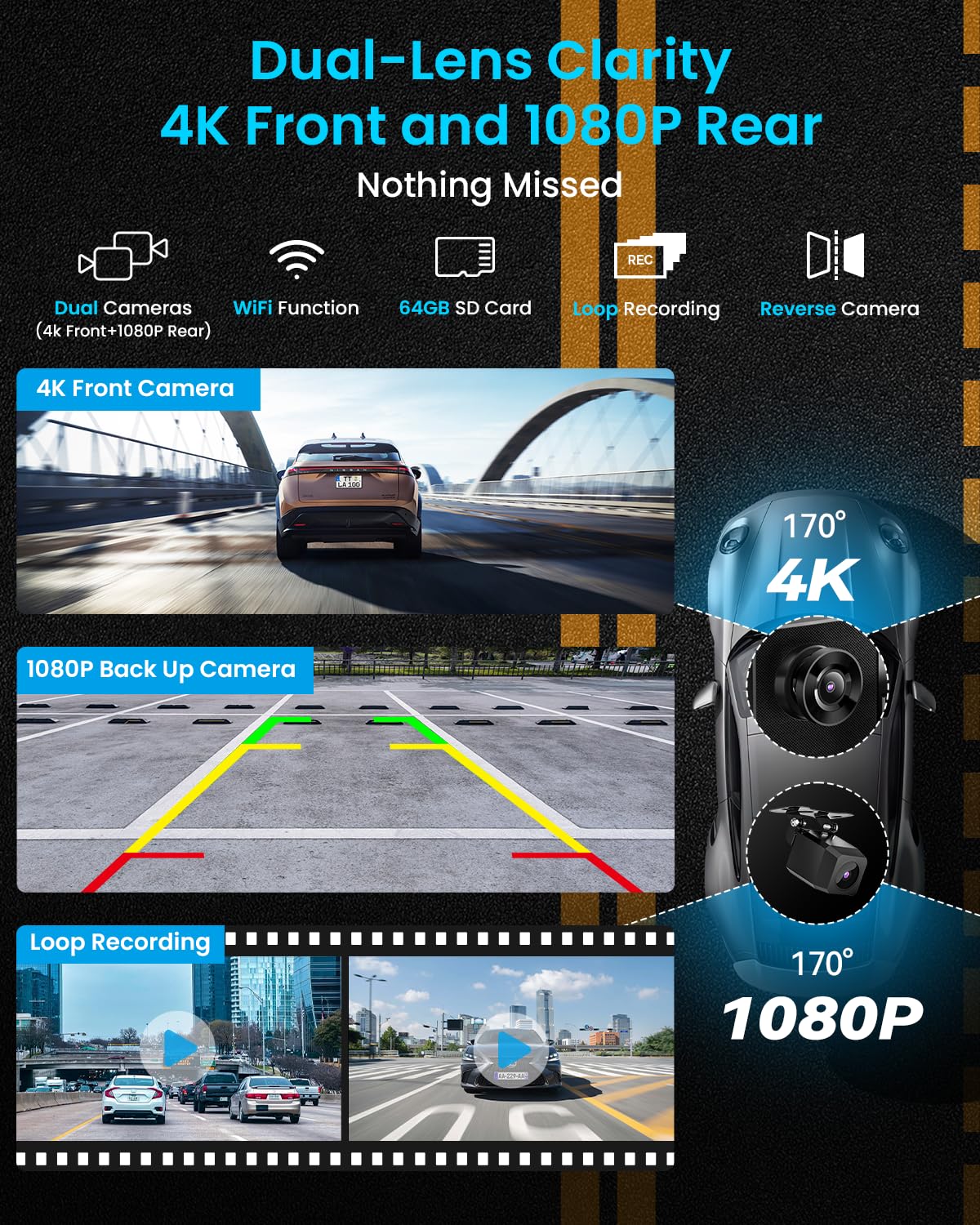 IIWEY IK5 1080p rear camera provides parking guidance and safer backups.