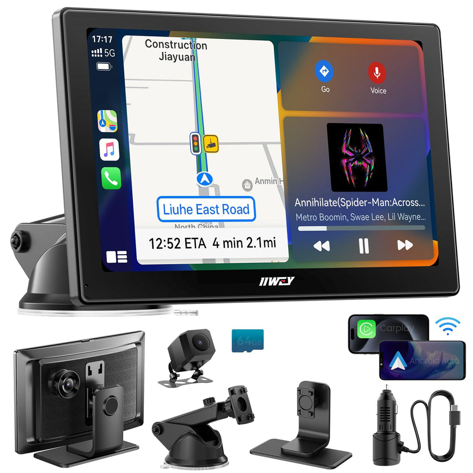 IIWEY IK5 dash-mounted 9-inch display enabling wireless CarPlay on the go.