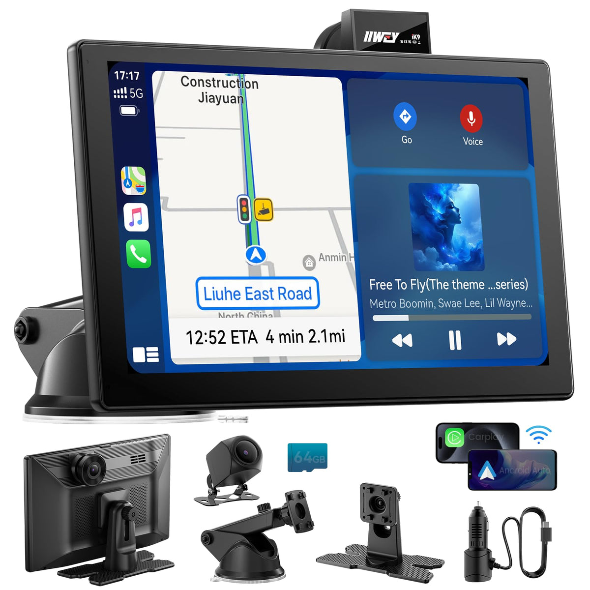 IIWEY IK9 main display enables wireless CarPlay access in car