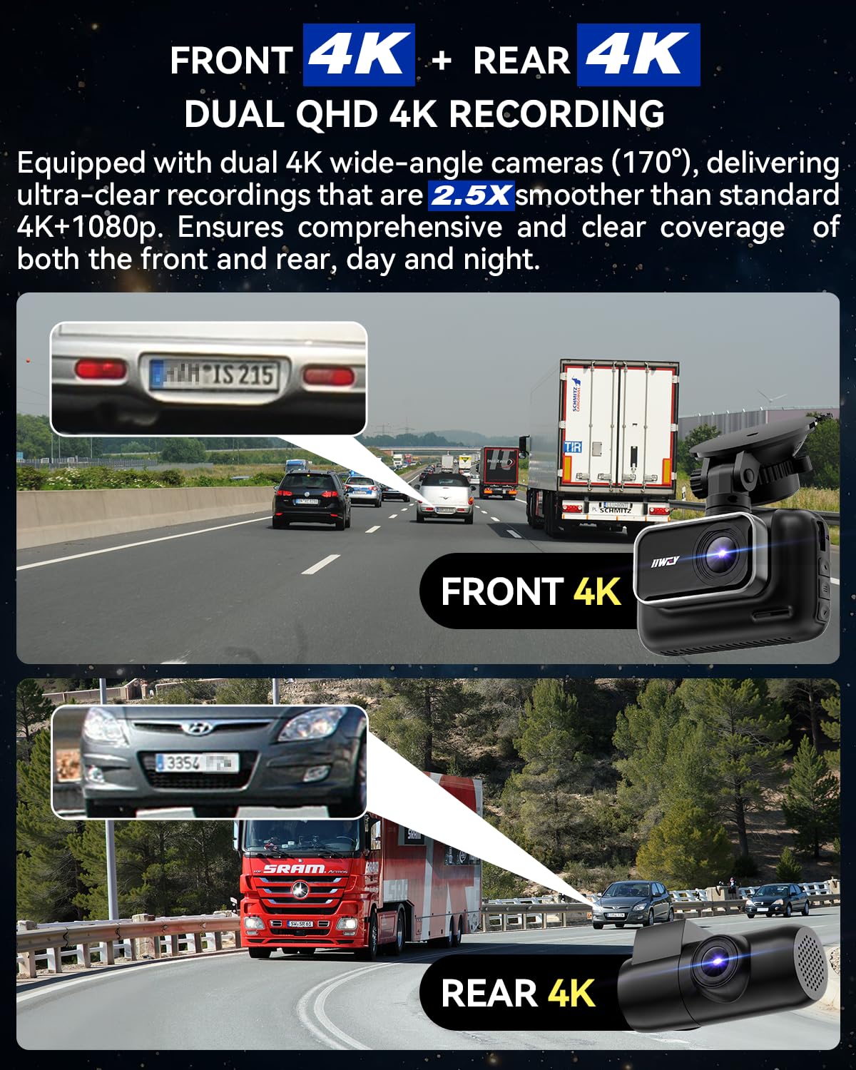 IIWEY rear 4K dashcam provides clearer rear footage for safe maneuvers