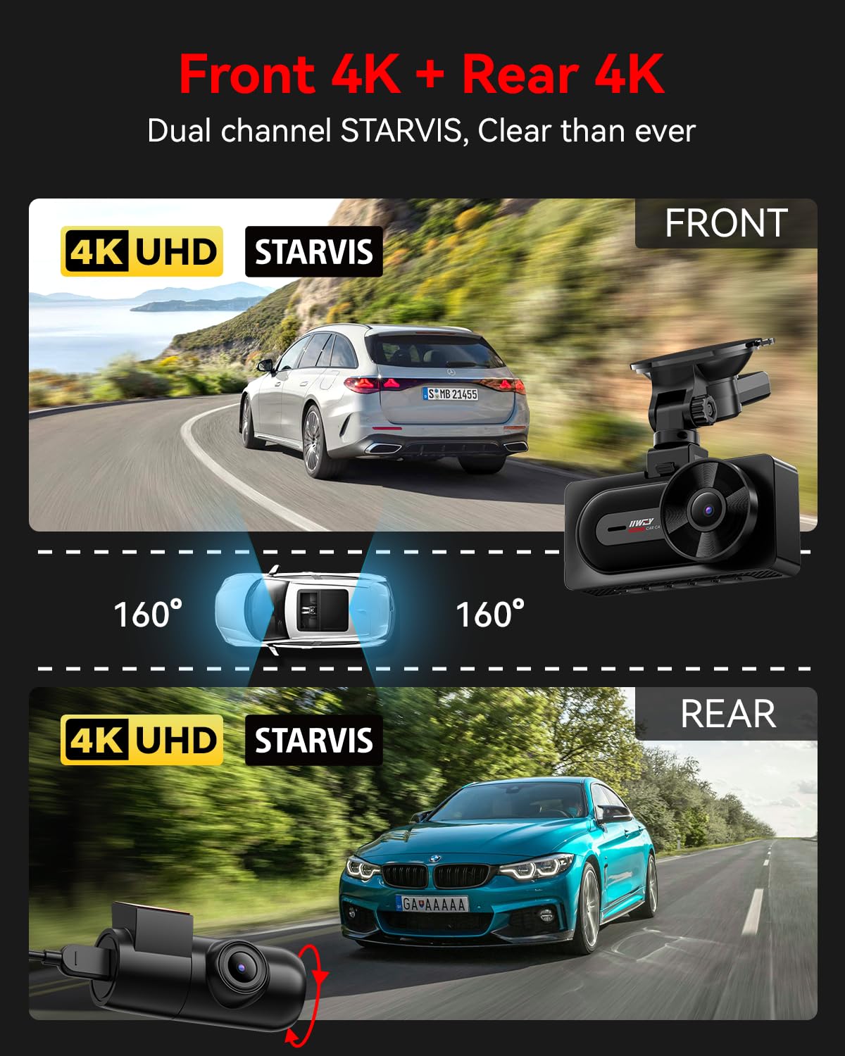 IIWEY rear dash cam in 4K records rear lanes with sharp detail for plates