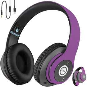 iJoy over-ear purple headphones with foldable design for easy travel and comfort