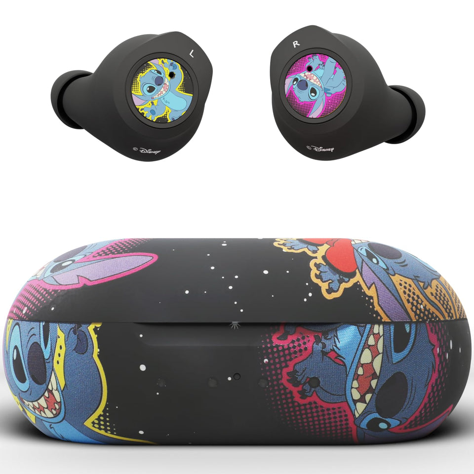 iJoy front view of Lilo and Stitch earbuds showing character design and playful look