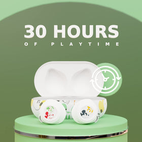 iJoy Disney Mickey Earbuds logo detail adds playful Disney flair.