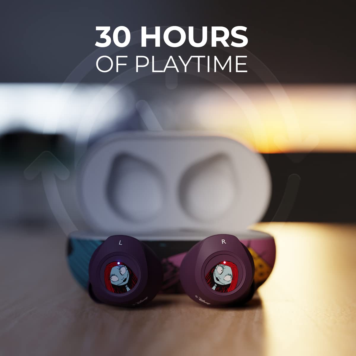 iJoy Disney Sally earbud close-up highlighting build quality and comfortable silicone tip for secure fit