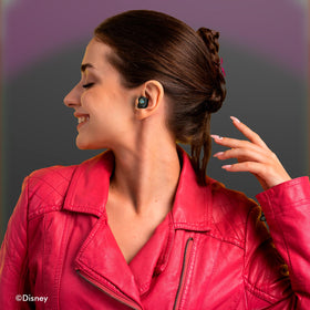 iJoy earbuds beside a credit card for size comparison and pocketable portability