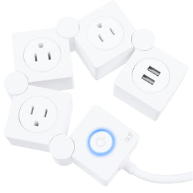 iJoy flexible power strip front view with three outlets for organized desk setup