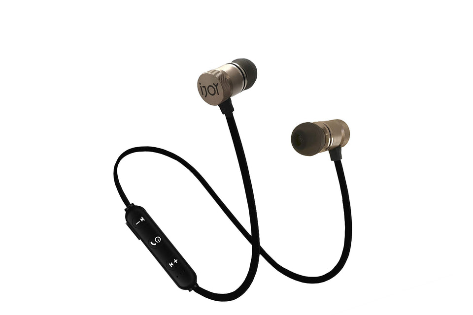 iJoy Force metal earbuds with magnetic attachment for tangle-free wearing during workouts