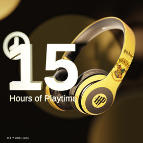 iJoy HP Hufflepuff headphones side profile highlighting foldable design.