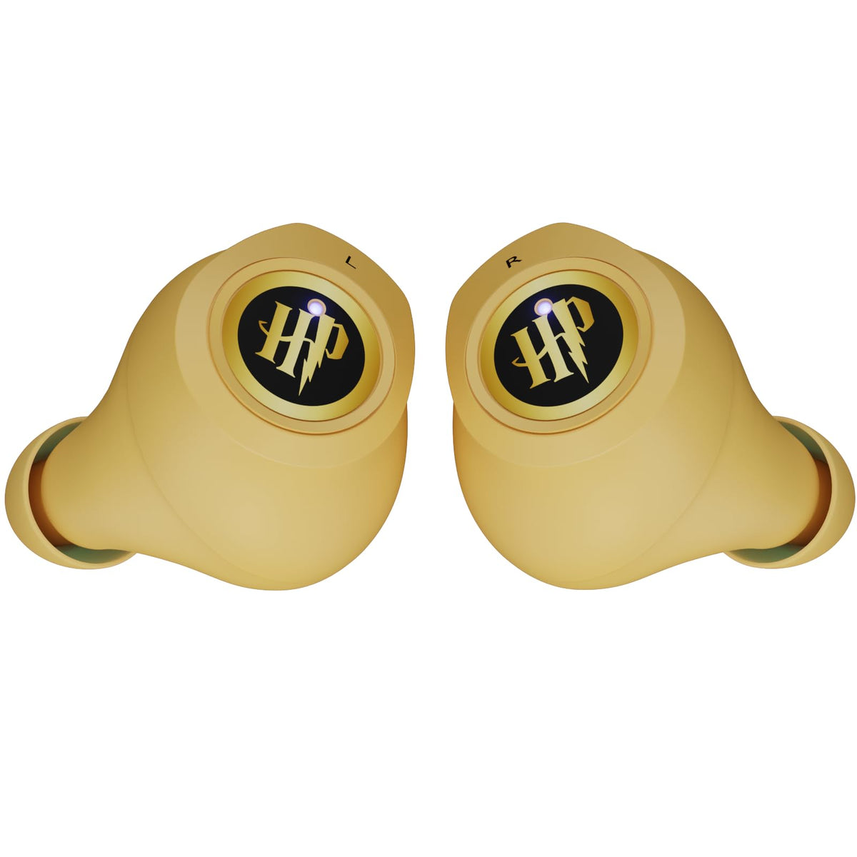 iJoy Hufflepuff earbud close-up showing textured finish for comfortable listening