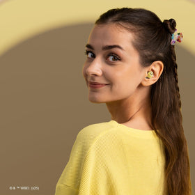 iJoy Hufflepuff earbuds on study desk showing focus-friendly audio for work
