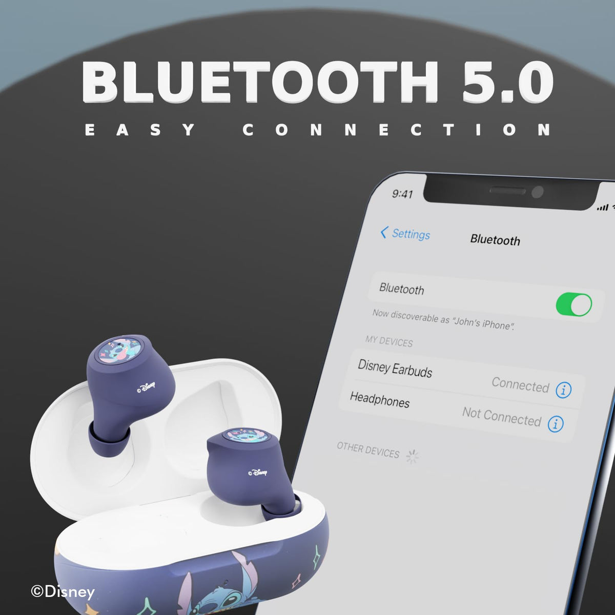iJoy Stitch touch controls demo on earbud showing easy media and call handling benefit