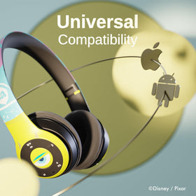 iJoy Monsters Inc Bluetooth headphones with 33 ft wireless range for flexible use.