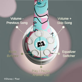 iJoy Monsters Inc headphones built-in mic for hands-free calls.