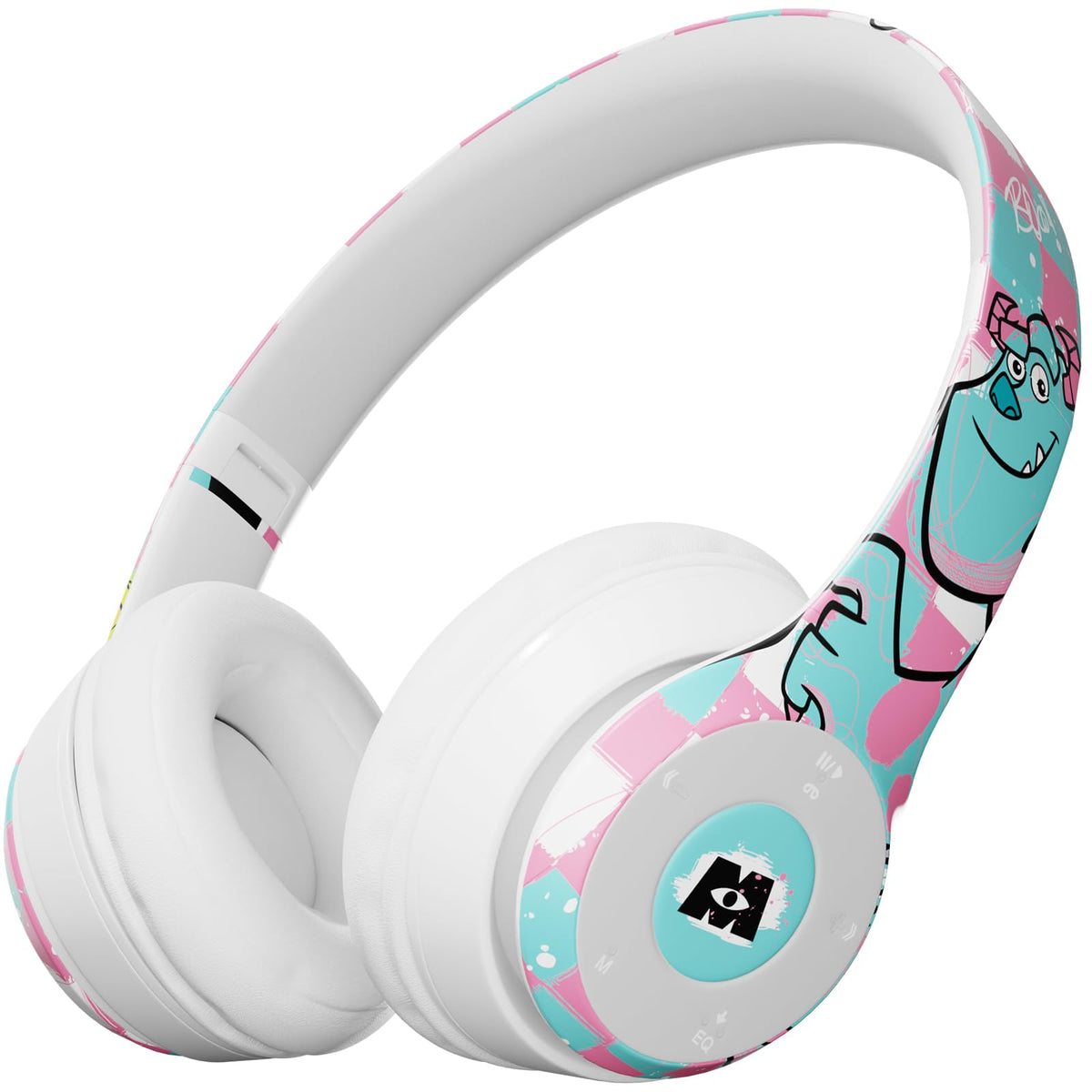 iJoy Monsters Inc headphones front view, eye-catching design for Disney fans.