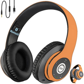 iJoy over-ear headphones orange front view, ideal for immersive music on the go.