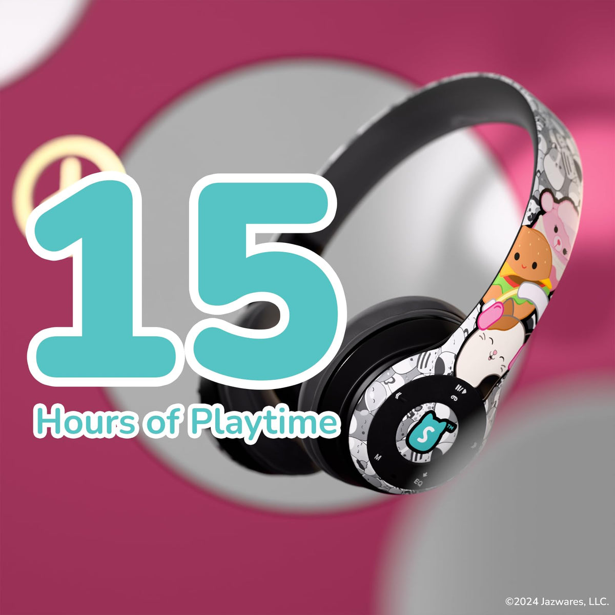 iJoy Squishmallows Cam the Cat design on ear cups for playful style