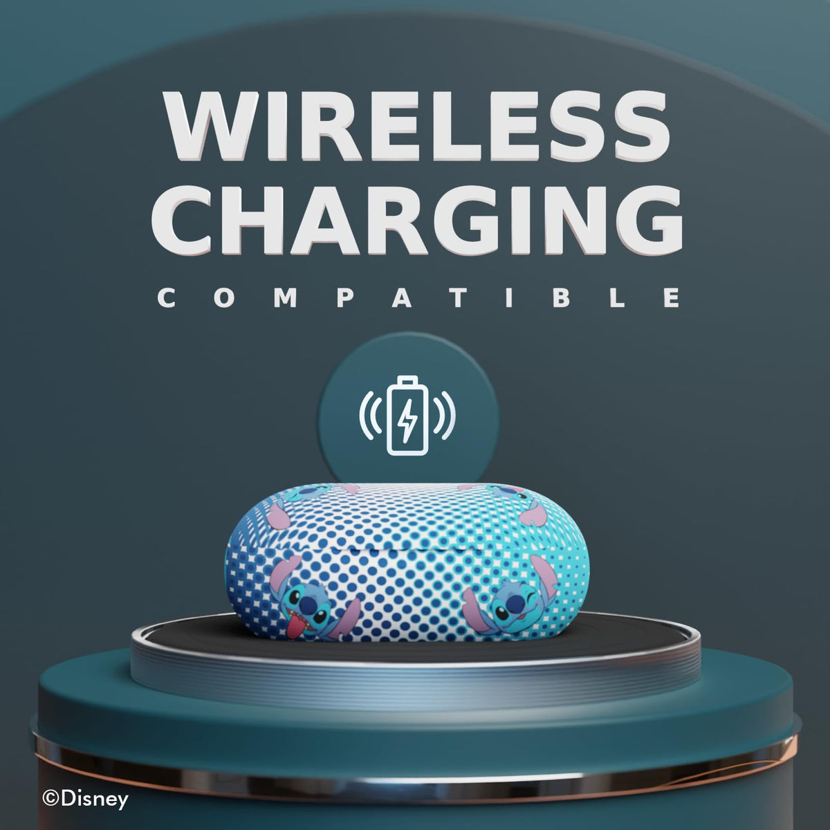 iJoy Stitch charging case logo and artwork showing official Disney branding