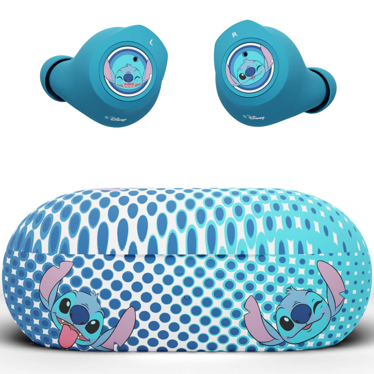 iJoy Stitch front view showing earbuds and playful design, great for fans