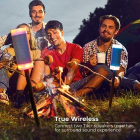 iJoy tiki speaker backyard lighting and music for evening gatherings.