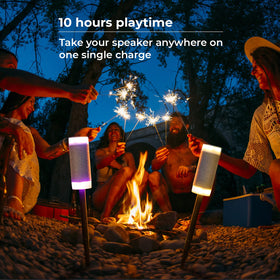 iJoy tiki speaker ready for camping or beach adventures.