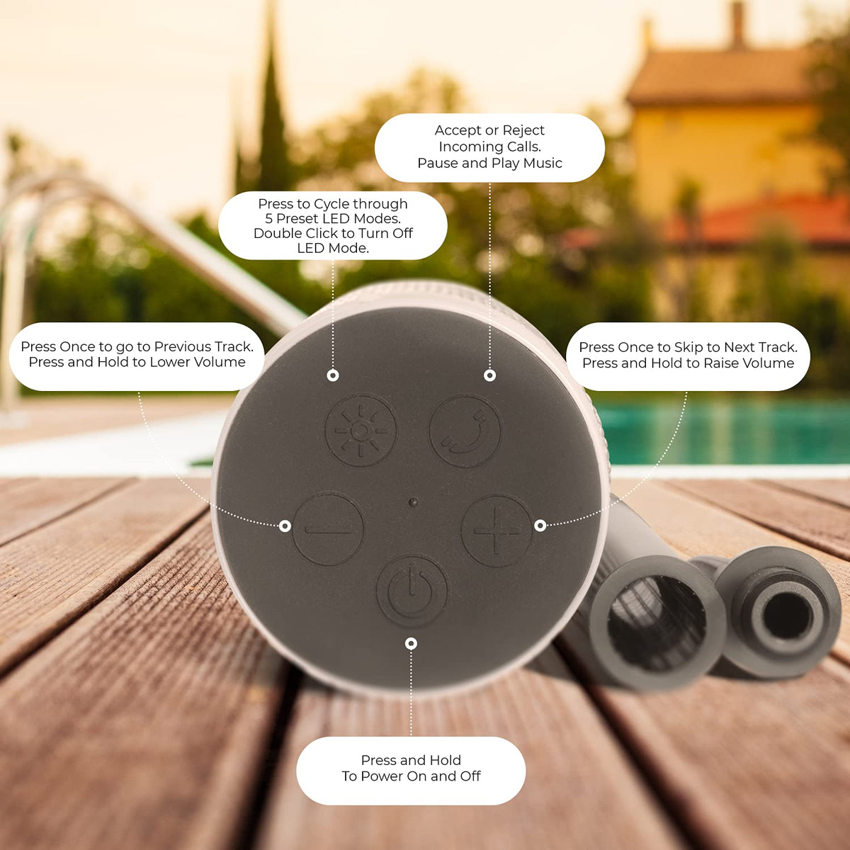 iJoy tiki speaker LED light modes create dynamic night garden lighting.