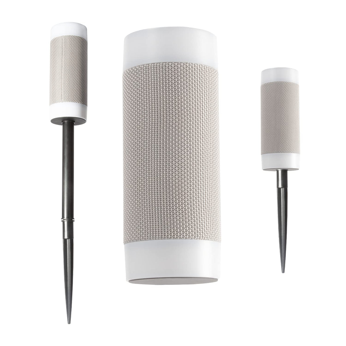 iJoy tiki speaker with LED light on enhances outdoor ambiance and mood.