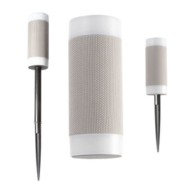 iJoy tiki speaker with LED light on enhances outdoor ambiance and mood.