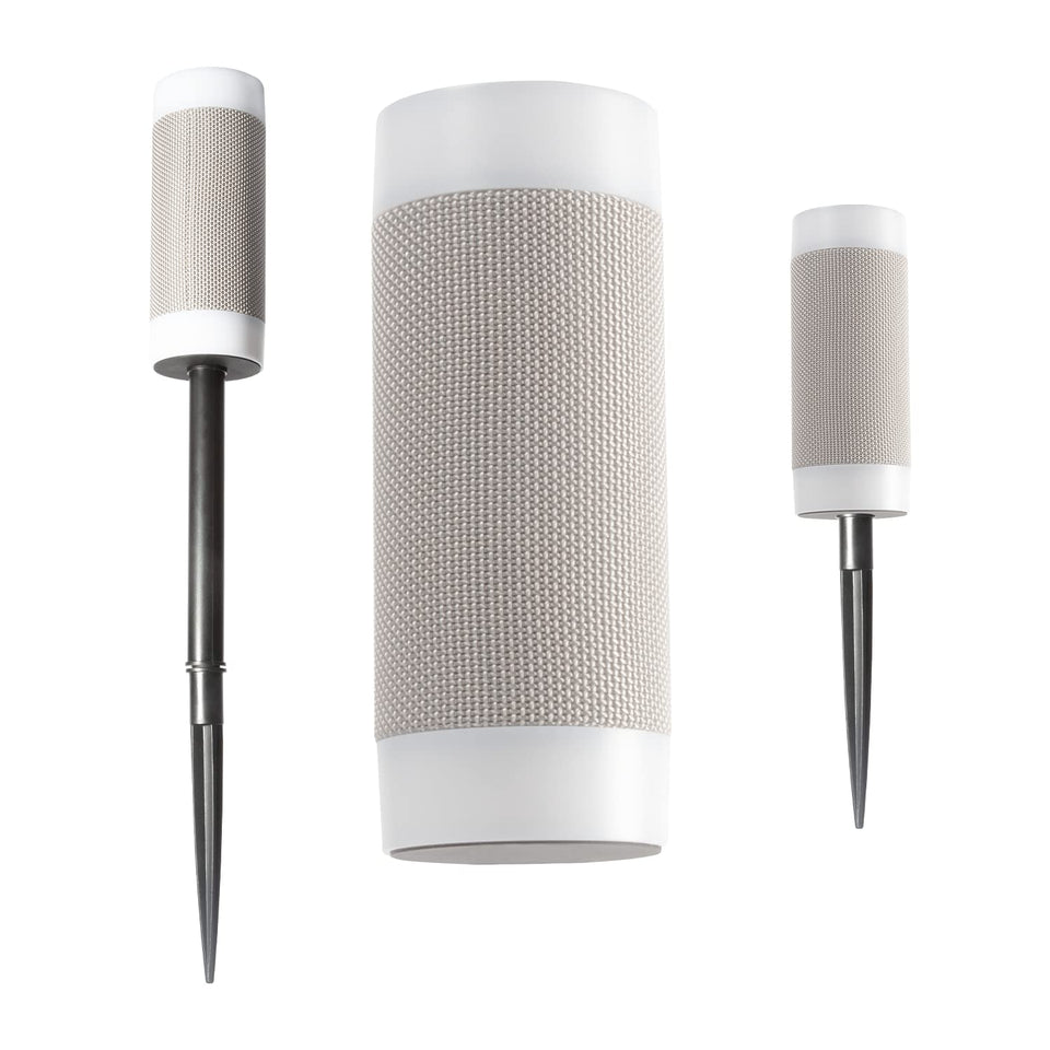 iJoy tiki speaker with LED light on enhances outdoor ambiance and mood.