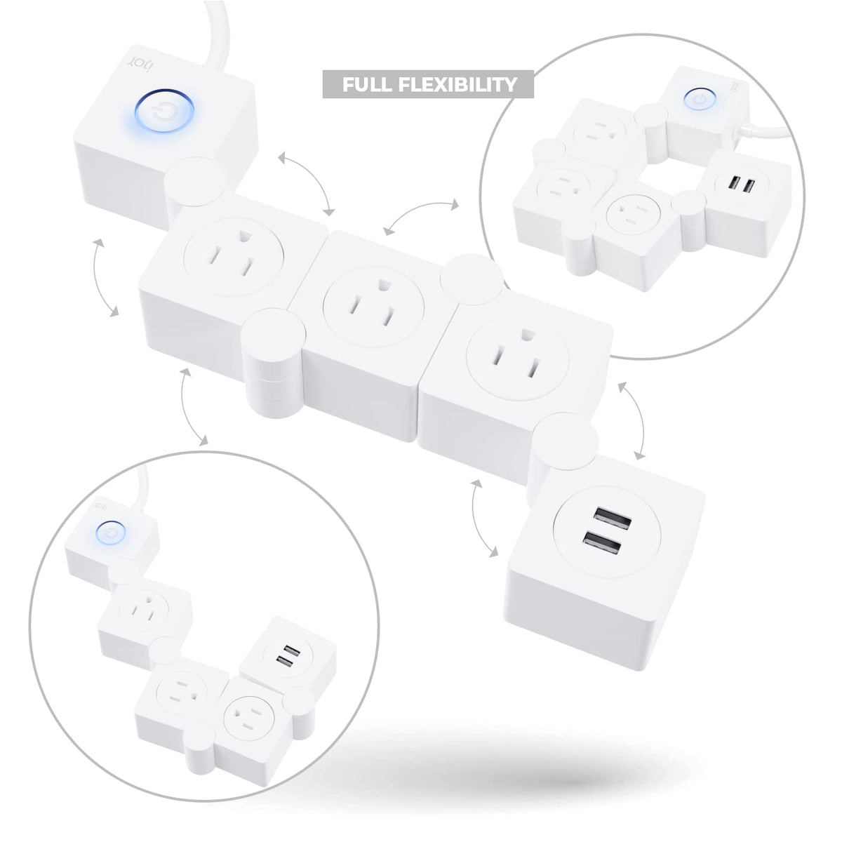 iJoy twisting-design shows plug compatibility in tight outlet spaces